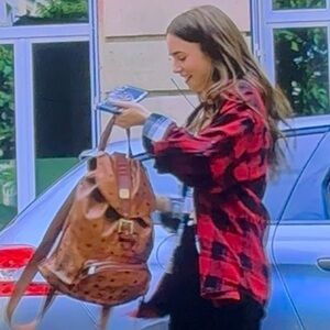 MCM Cognac Brown Studded Monogram Backpack